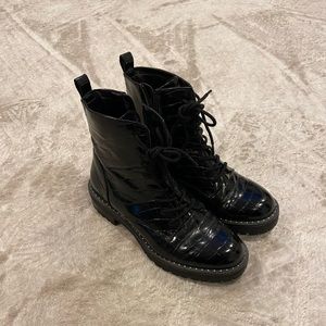 Snakeskin print combat boots